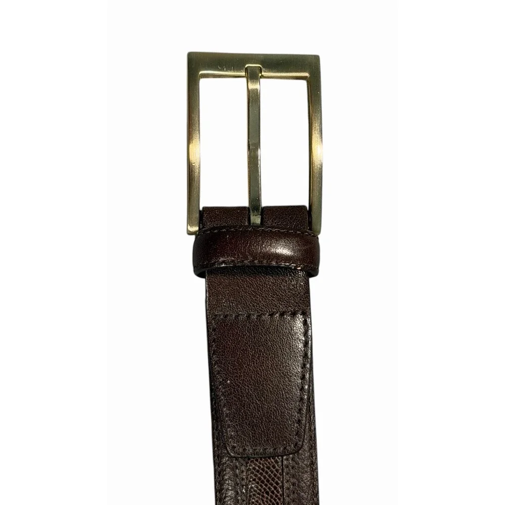 Donald J.Trump Signature Collection Mens Brown Leather Belt Brass Buckle Size 38
